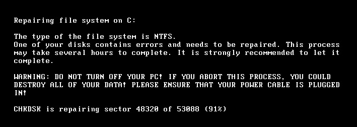 Fig 7. CHKDSK message after restart