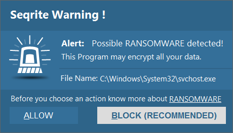 Fig 2. Seqrite detecting the ransomware