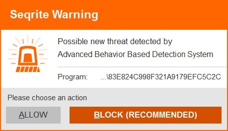 Fig 3. Seqrite's behavior-based detection system detecting the malicious behavior