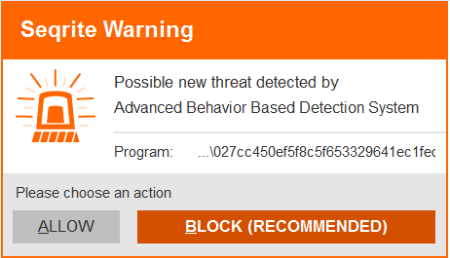 Fig 11. Prompt by Quick Heal Behavior Detection System