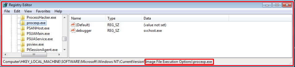 Fig 7: Registry Entry under Image File Execution