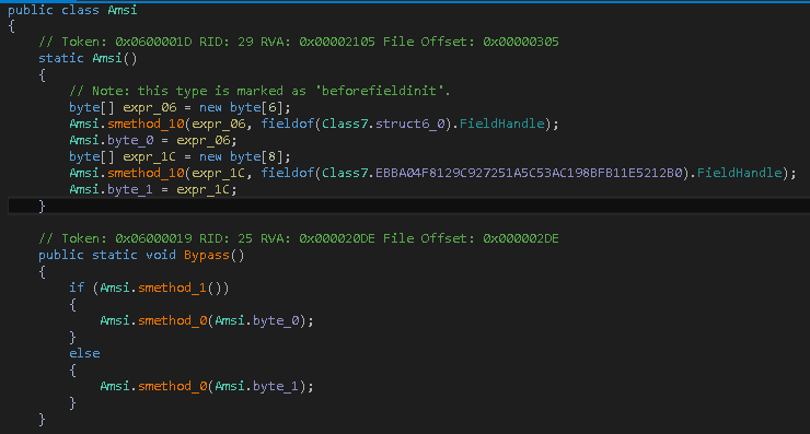 Figure 6: Code shows the bypass function of Amsi class 