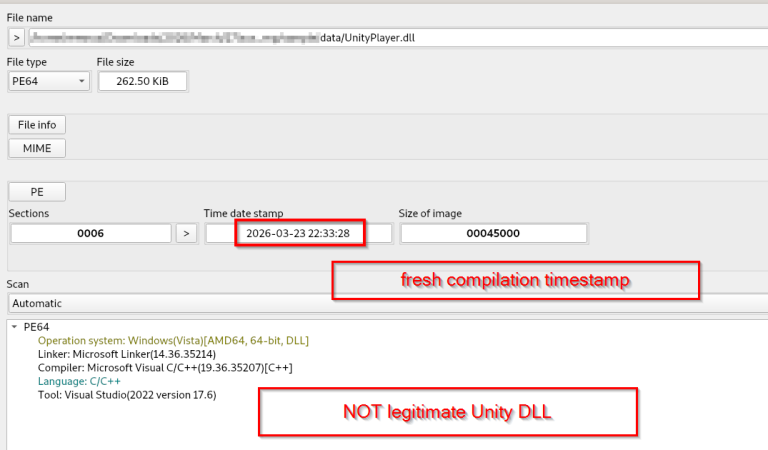 Malicious UnityPlayer.dll analysis.